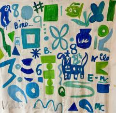 Blue Green  approx 56 H x 62 V inches  Mixed Media on Canvas