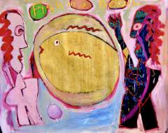 Gold Fish  approx 72 H x 58 V inches Mixed Media on Canvas 